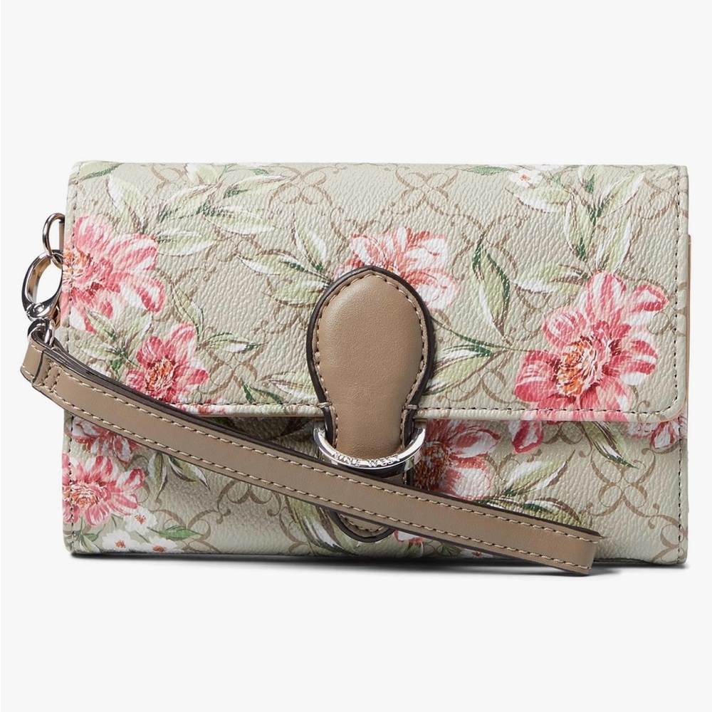 NWOT • Nine West Floral Print Clutch in Pink and Tan